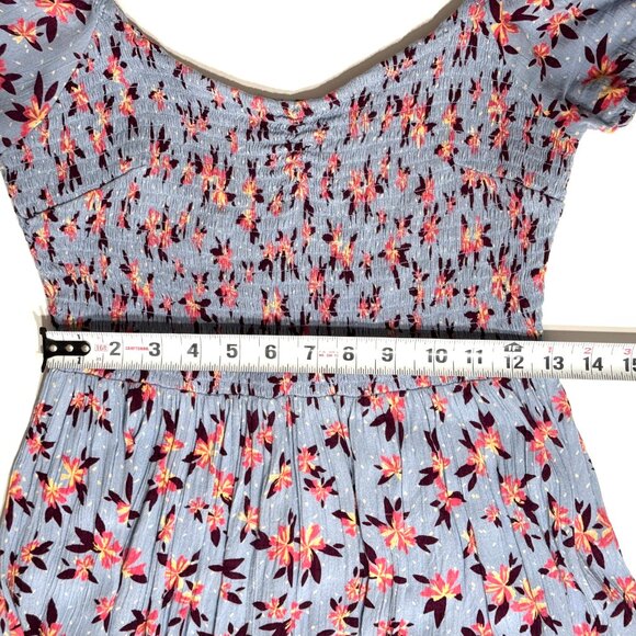 Angie Smocked Tiered Floral Dress Periwinkle Blue Ruffle Boho Tropical Festival - Picture 8 of 12